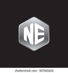 Initial letters NE rounded hexagon shape silver modern logo