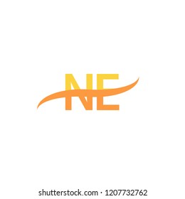 Initial Letters NE with Swoosh Logo Design in Orange Colored