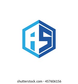 Initial letters AS negative space hexagon shape logo blue