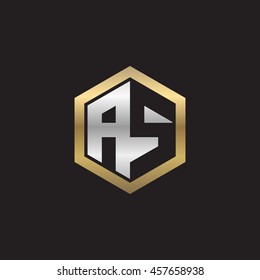 Initial letters AS negative space hexagon shape logo silver gold