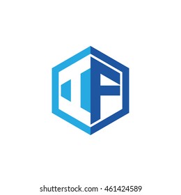 Initial letters IF negative space hexagon shape logo blue