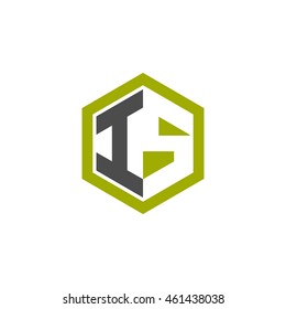 Initial letters IS negative space hexagon shape logo green black gray