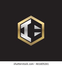 Initial letters IE negative space hexagon shape logo silver gold