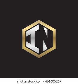 Initial letters IN negative space hexagon shape logo silver gold