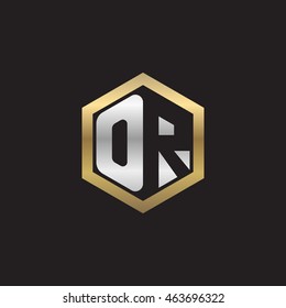 Initial letters OR negative space hexagon shape logo silver gold
