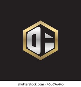 Initial letters OF negative space hexagon shape logo silver gold
