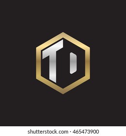 Initial letters TO negative space hexagon shape logo silver gold