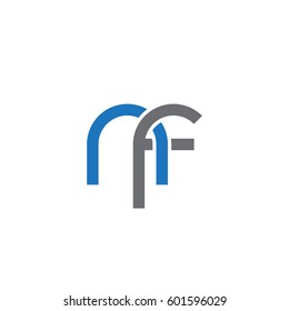 Initial letters nf, round linked overlapping chain shape lowercase logo modern design blue gray