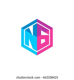 Initial letters NG hexagon box shape logo blue pink purple