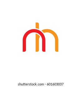 Initial letters nh, round linked overlapping lowercase logo modern design red orange