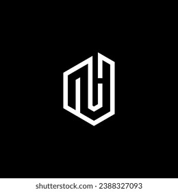 Initial letters NH rounded hexagon shape monogram black simple modern logo