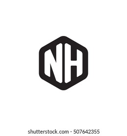 Initial letters NH rounded hexagon shape monogram black simple modern logo