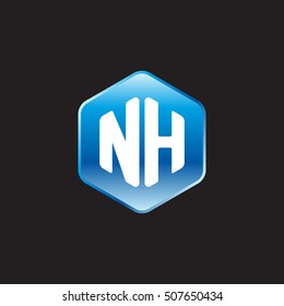 Initial letters NH rounded hexagon shape blue modern logo