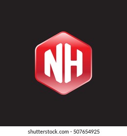 Initial letters NH rounded hexagon shape red modern logo