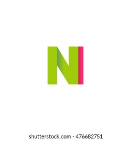 Initial letters NI overlapping fold logo green magenta
