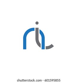 Initial letters ni, round linked overlapping chain shape lowercase logo modern design blue gray