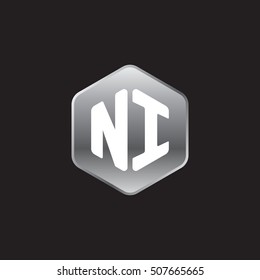 Initial letters NI rounded hexagon shape silver modern logo