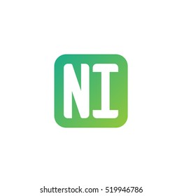 Initial letters NI rounded square shape green simple logo