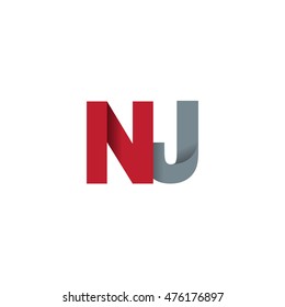 Initial letters NJ overlapping fold logo red gray
