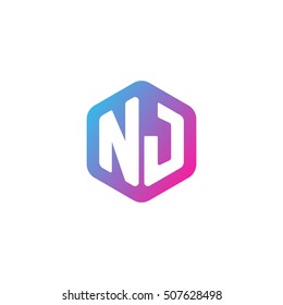 Initial letters NJ rounded hexagon shape blue pink purple simple modern logo