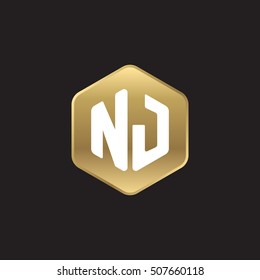 Initial letters NJ rounded hexagon shape gold modern logo