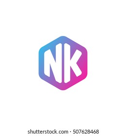 Initial letters NK rounded hexagon shape blue pink purple simple modern logo