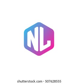 Initial letters NL rounded hexagon shape blue pink purple simple modern logo