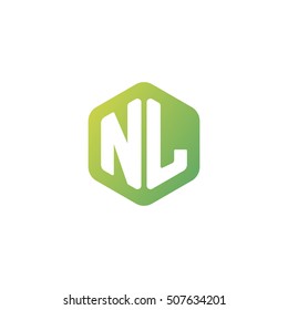 Initial letters NL rounded hexagon shape green simple modern logo