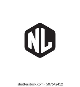 Initial letters NL rounded hexagon shape monogram black simple modern logo