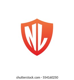 Initial letters NL shield shape red simple logo