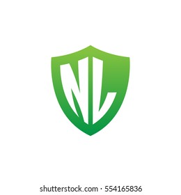 Initial letters NL shield shape green simple logo
