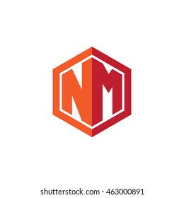 Initial letters NM hexagon shape logo red orange