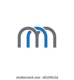 Initial letters nm, mn, round linked overlapping chain shape lowercase logo modern design blue gray