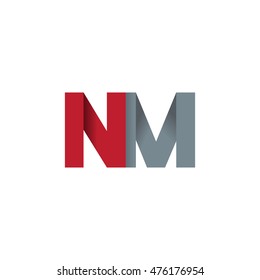 Initial letters NM overlapping fold logo red gray