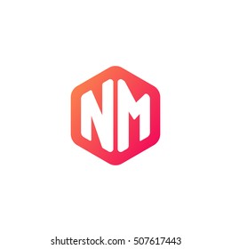 Initial letters NM rounded hexagon shape red orange simple modern logo