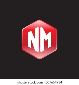 Initial letters NM rounded hexagon shape red modern logo