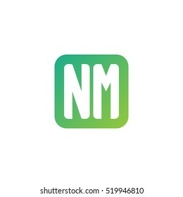 Initial letters NM rounded square shape green simple logo