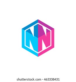Initial letters NN hexagon box shape logo blue pink purple