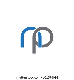 Initial letters np, round linked overlapping chain shape lowercase logo modern design blue gray