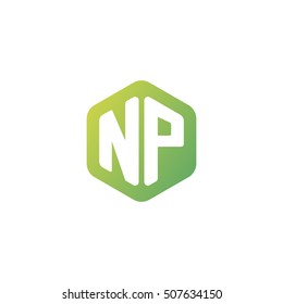 Initial letters NP rounded hexagon shape green simple modern logo