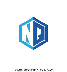Initial letters NQ negative space hexagon shape logo blue