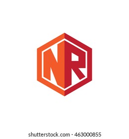 Initial letters NR hexagon shape logo red orange