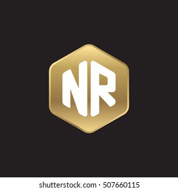 Initial letters NR rounded hexagon shape gold modern logo