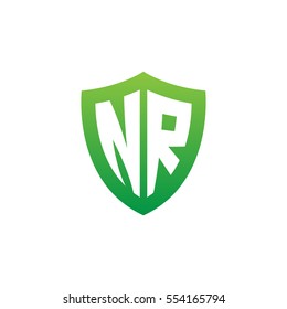 Initial letters NR shield shape green simple logo