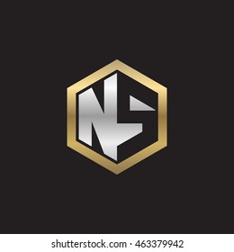 Initial letters NS negative space hexagon shape logo silver gold