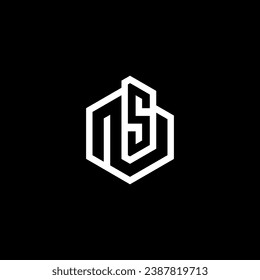Initial letters NS rounded hexagon shape monogram black simple modern logo