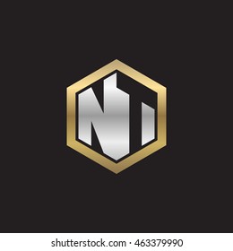 Initial letters NT negative space hexagon shape logo silver gold