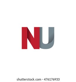 Initial letters NU overlapping fold logo red gray