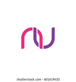 Initial letters nu, round overlapping chain shape lowercase logo modern design pink purple