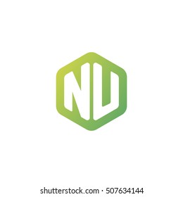 Initial letters NU rounded hexagon shape green simple modern logo